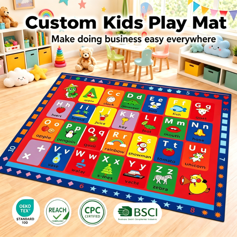 High Quality Classical Cartoon Kids Rug Playroom Classroom Play Toddlers Learning Educational Bedroom Washable Polyester